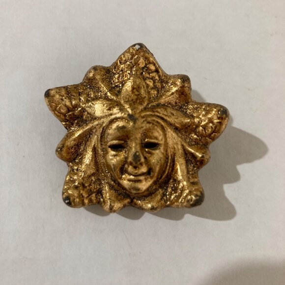 Signed Gold Gilt Greenman Brooch Made In Italy - Picture 1 of 4